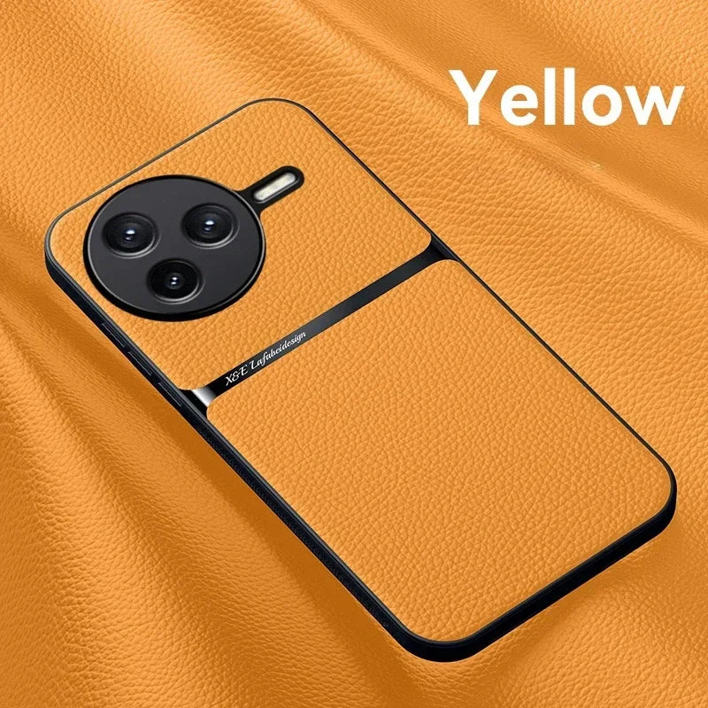 Car Magnetic Hilder Texture Leather Case For POCO F7 Ultra Soft Silicone Protection Shockproof Cover