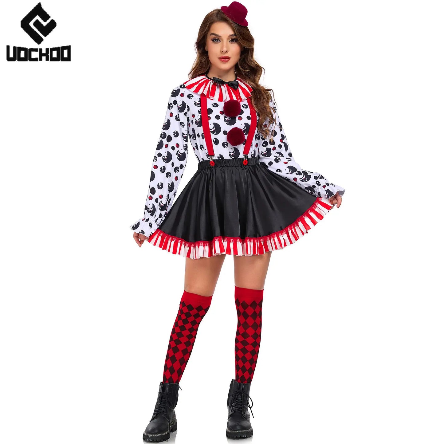 Halloween Clown Cosplay Costume Women Dress Suit Acrobatic Performance Outfit Family Look Suit Girl Dress Carnival Party Wear