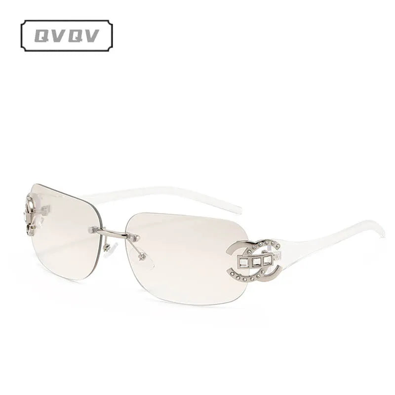 Sexy Popular Ins Rimless Square Sunglasses for Women Luxury Brand Design Diamond Punk Sun Glasses Cute Pink Shades Girls Eyewear