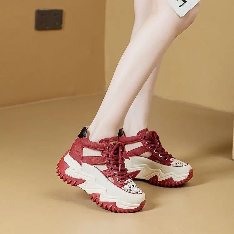 2024 New Sandals Fashion  Mesh Shoe Women Sport  Hollow Out Casual Round Toe Wedge Women Shoes Roman Retro