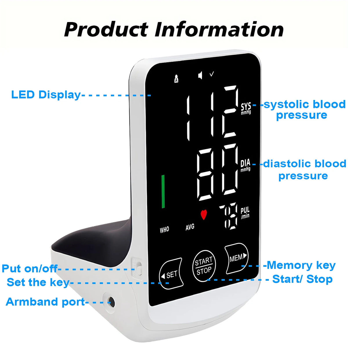 Digital Upper Arm Blood Pressure Monitor Automatic HD Screen Medical BP Measuring Meter