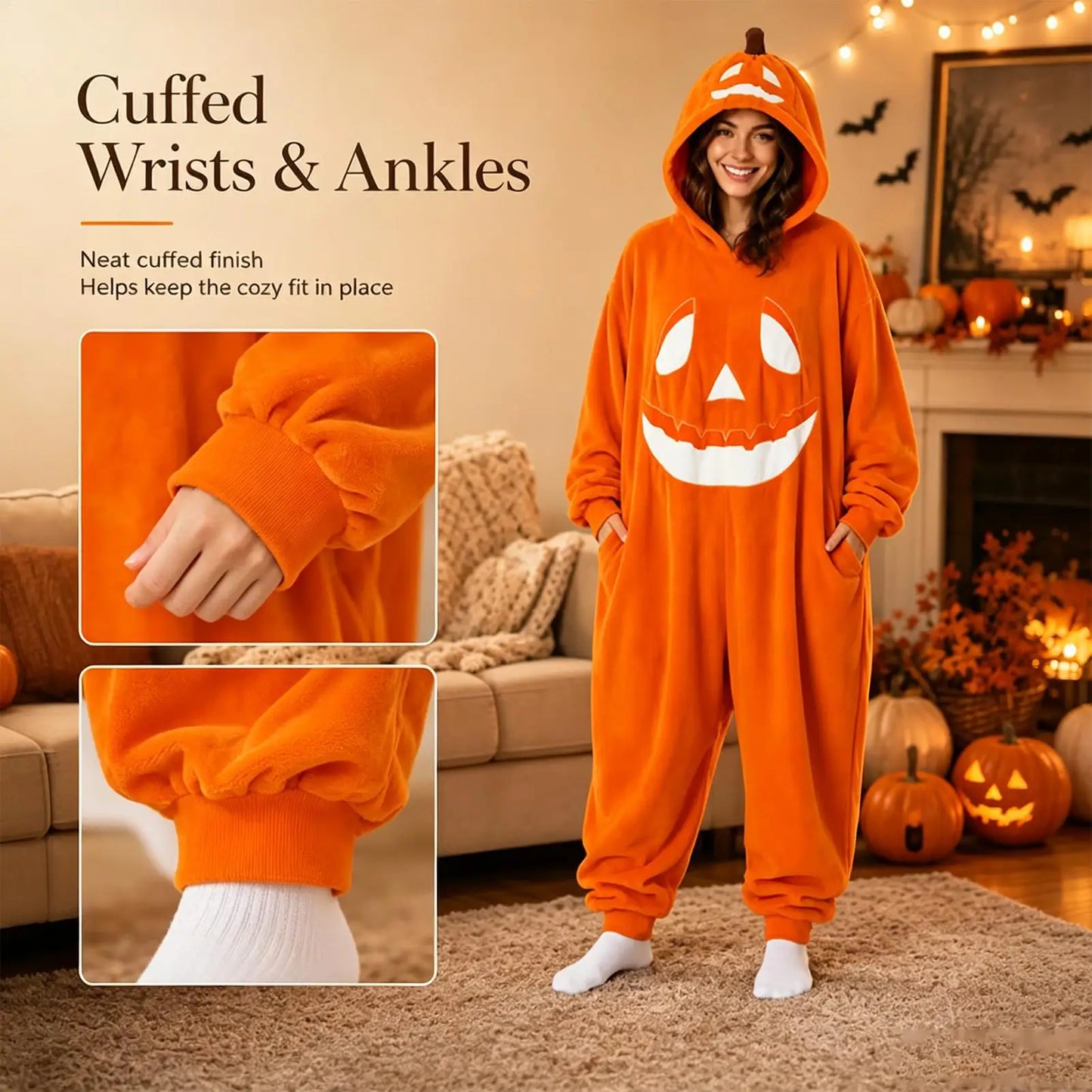 Halloween Pumpkin Costume Soft Breathable Hooded Jumpsuit Halloween Pumpkin Hooded Jumpsuit For Cosplay Concert Party Home