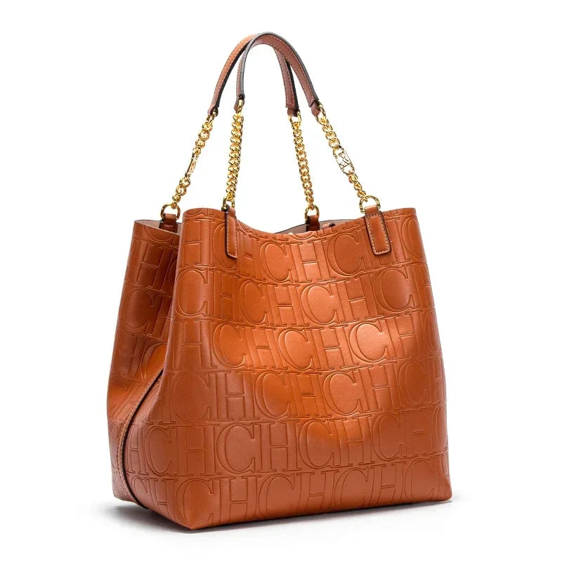 CH Tote Bag For Women Luxury Designer Handbag Fashion Embossed Leather Shoulder Bag Elegant Gold Chain Tote Bag For Daily Use