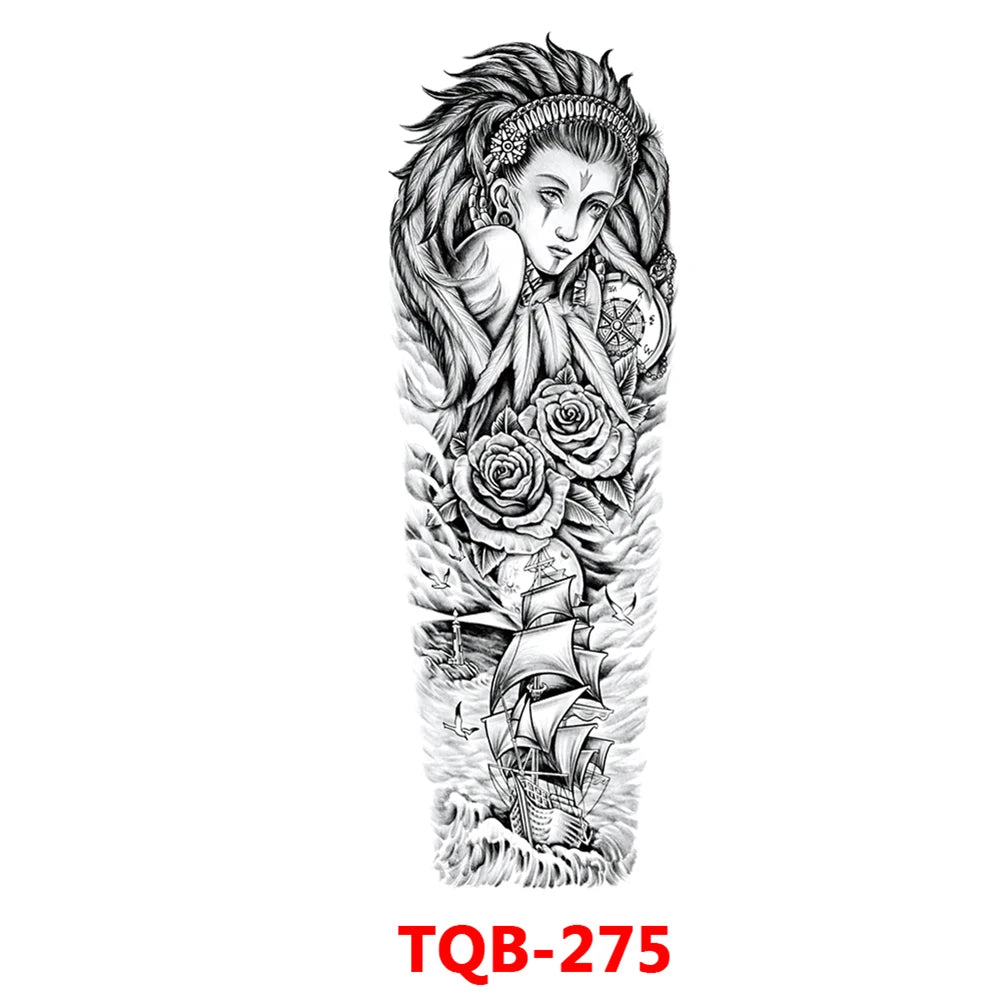 Full-arm Tattoo Stickers With The Crown Of The Virgin Of Jesus And Lion Waterproof Tattoo Stickers