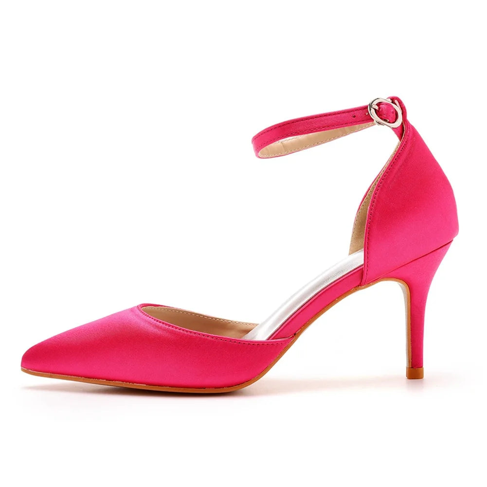 Sexy Ankle Strap Sandals Women Party Mature Silk 7CM Cover Heel Buckle Strap Formal Dress Dress Women's Shoes Dark Green