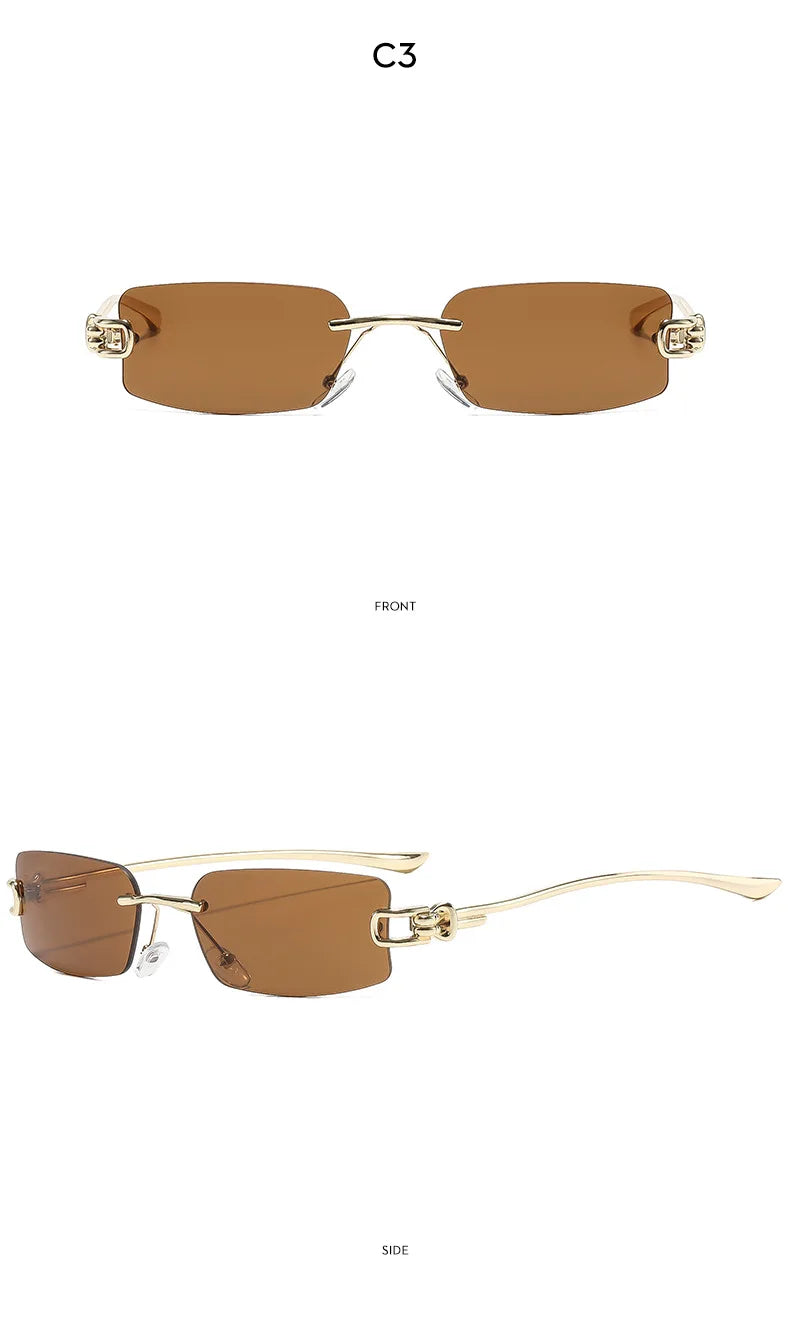 SO&EI Ins Popular Fashion Rectangle Rimless Sunglasses Women Retro Clear Ocean Lens Shades UV400 Men Trending Sun Glasses