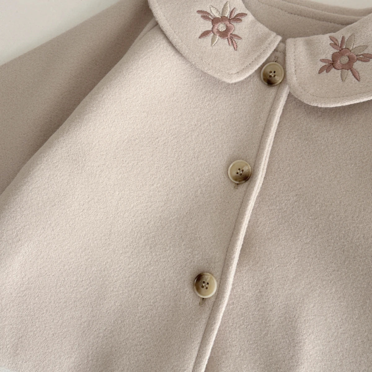 Soft Warm Baby Woolen Fabric Coat Beige/Camel Cute Sun Embroidery Lapel Jacket Infant Toddler Autumn Winter Going Out Outerwear