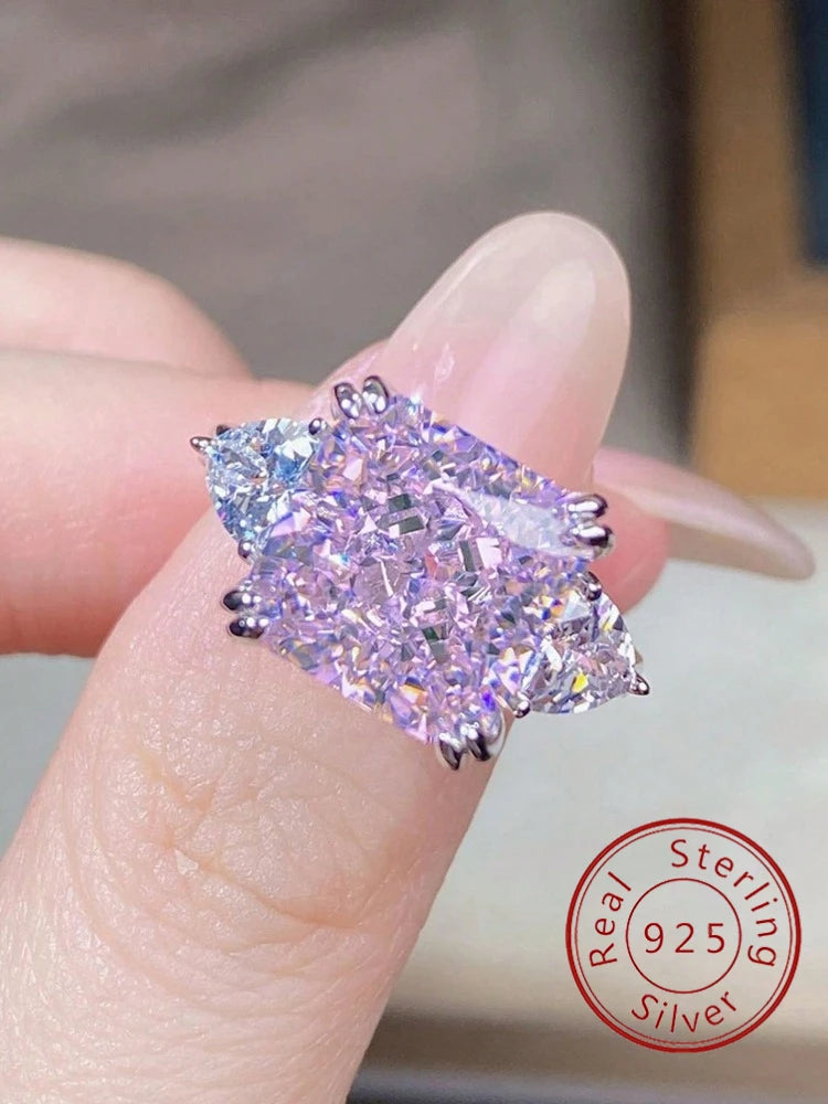 925 Sterling Silver Colourful Sugar Cube Triangle Zirconia Ring For Women Daily Anniversary Luxury High Quality Fine Jewelry