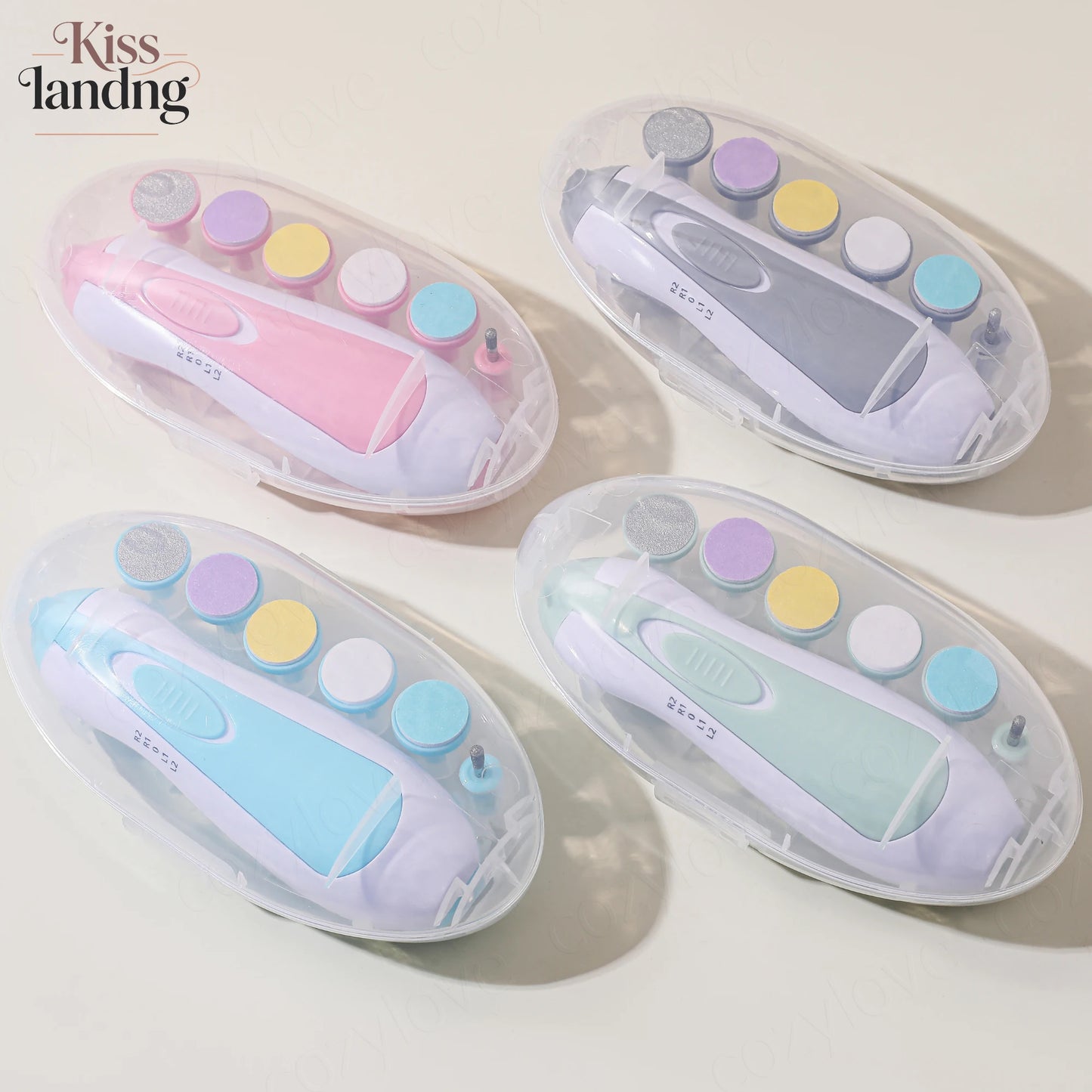 Electric Baby Nail Trimmer Set with 6 Grinding Heads | Safe Infant Nail File for Newborns & Toddlers, 4 Color Options