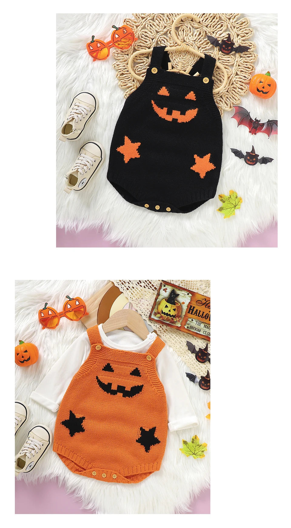 Baby Halloween Clothes Autumn Winter Casual Outwear Newborn Boys Girls Pumpkin Knitted Infant Kids Unisex Onesie Toddler Outfits