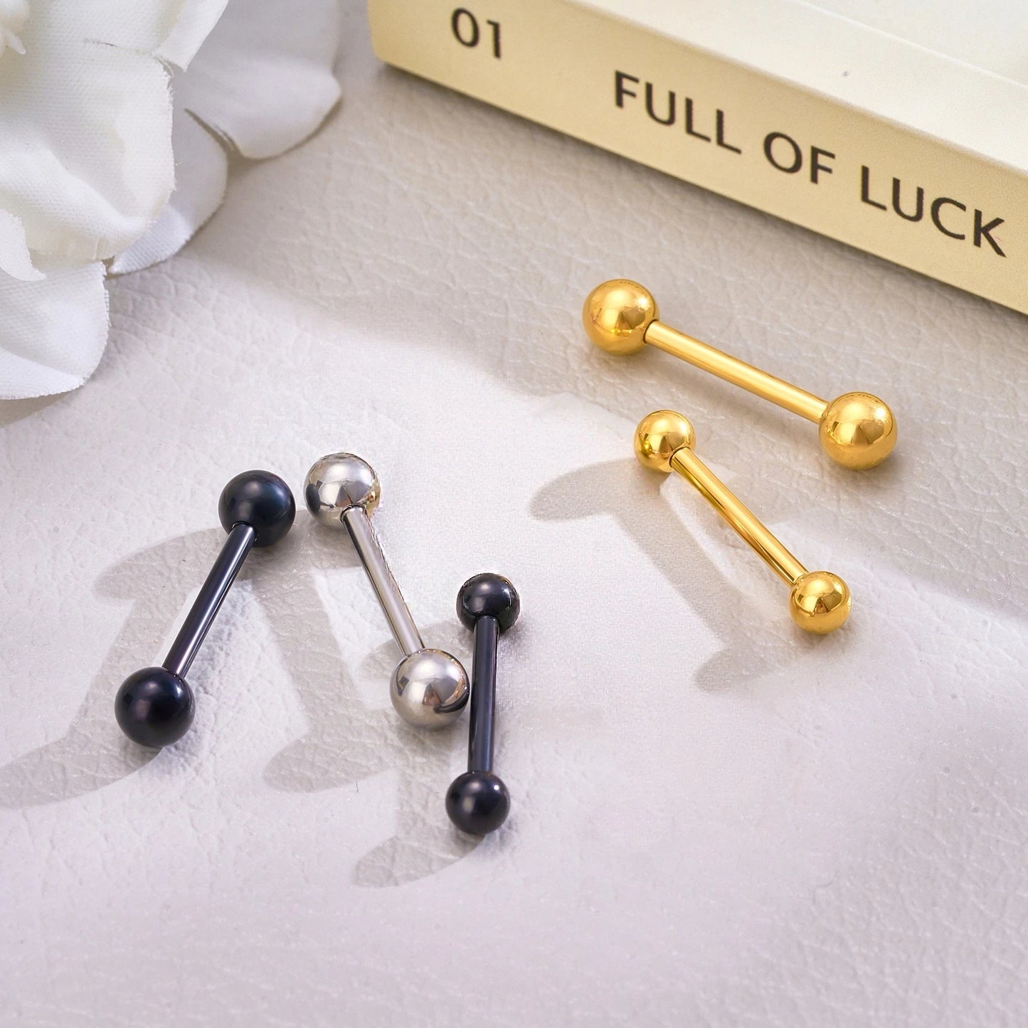 1/5/10pcs Titanium Tongue Ring Piercings External Threaded Industrial Barbell Tongue Bar Tragus Helix Ear Piercing Body Jewelry