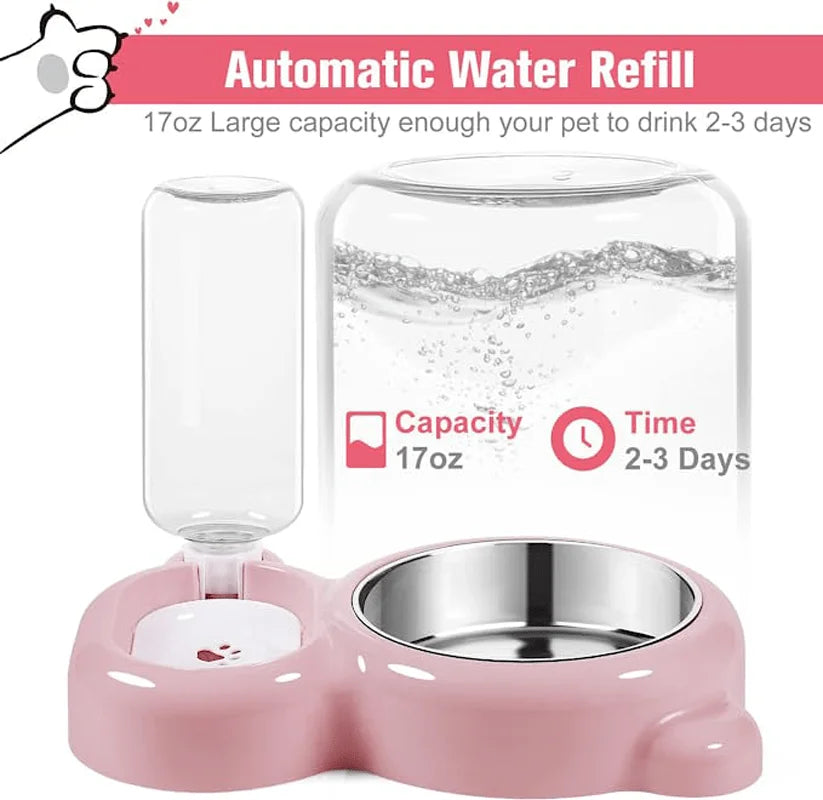 Keep Your Pet Hydrated and Well-Fed with This 2-in-1 Food and Water Bowl Set and Automatic Water Bottle!