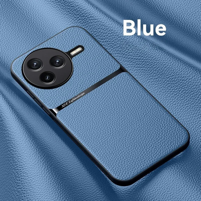 Car Magnetic Hilder Texture Leather Case For POCO F7 Ultra Soft Silicone Protection Shockproof Cover