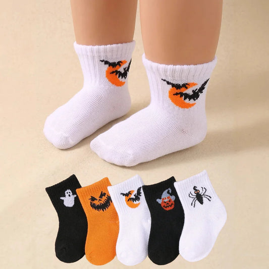 5Pairs/Set Cartoon Baby Socks Cute Halloween Sock for Infant Boy Girl Spring Autumn Soft Cotton Middle Tube Socks Party Gifts