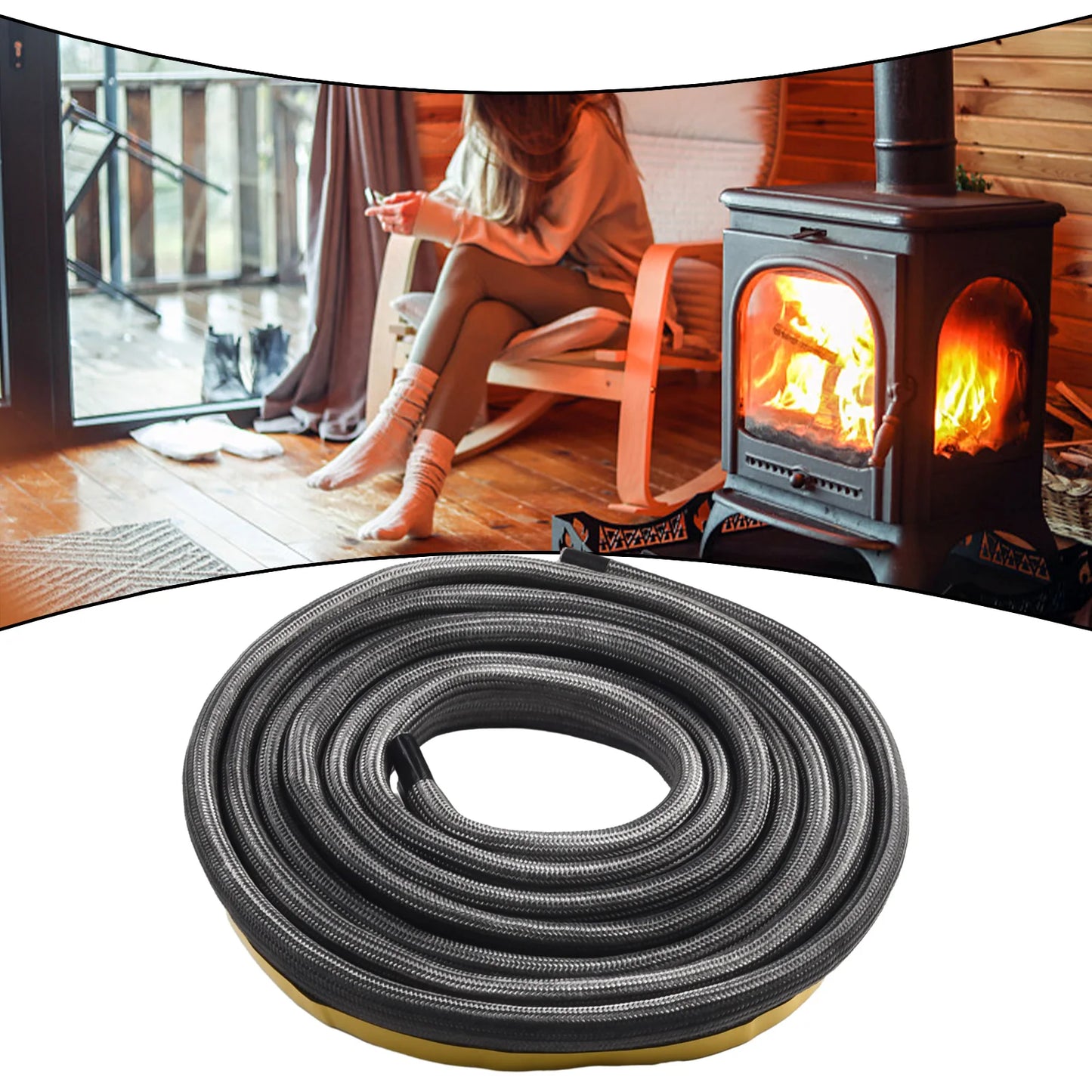 10mm Fireplace Sealing Rope Wood Burning Stove Door Self-Adhesive Fiberglass Sealing Cord Fire Resistant 2/3-m Black Gasket Tape