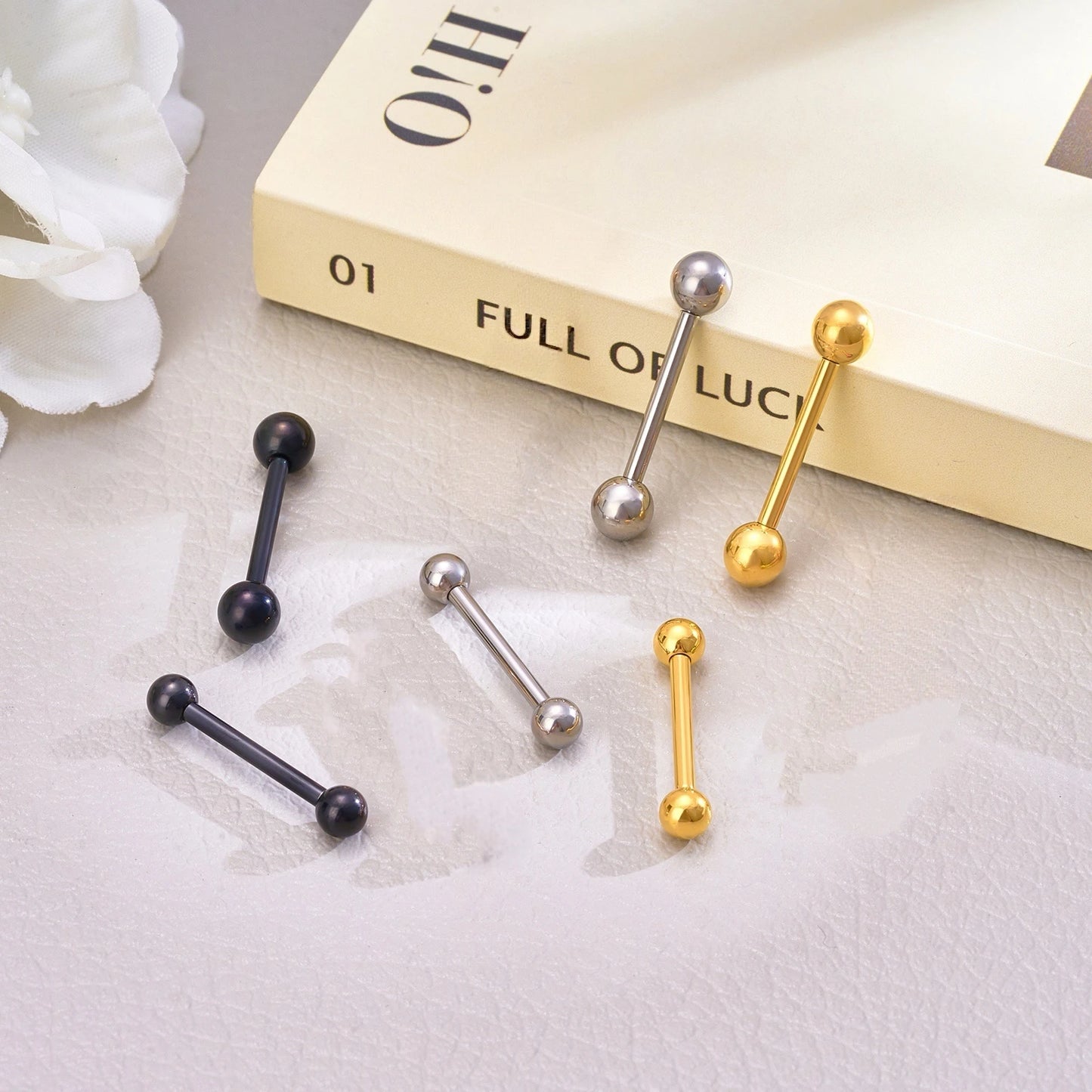 1/5/10pcs Titanium Tongue Ring Piercings External Threaded Industrial Barbell Tongue Bar Tragus Helix Ear Piercing Body Jewelry