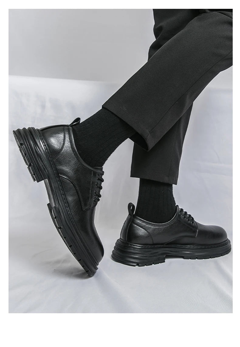 2025 New British-style Black Casual Leather Shoes for Men's Business Formal Wear Large-sized Work Shoes Trendy Size 48