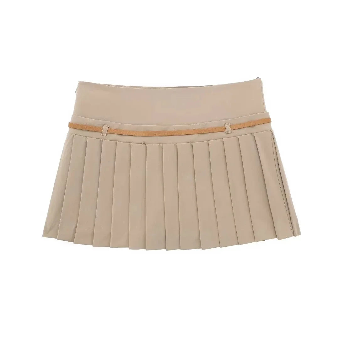 HH Womens High Waist Pleated Mini Skirt A Line Belted Waist for Street Date Casual Party Streetwear Vacation Beach Shorts Skirts