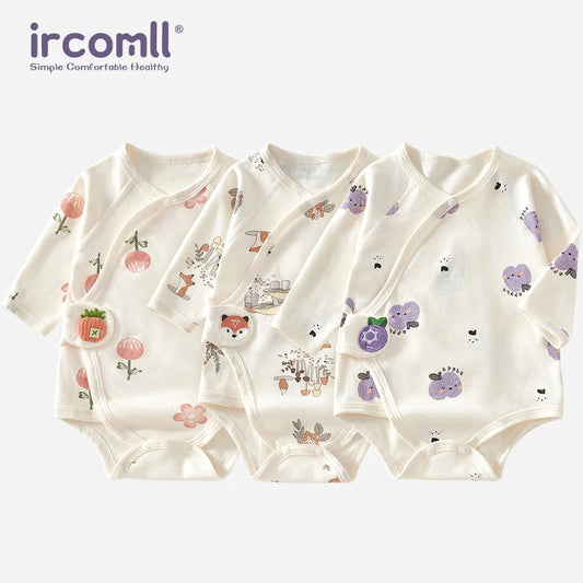 Ircomll 2 pcs Spring and Autumn Newborn Bodysuit Cotton Long Seeve Clothes Infant Clothing Pajamas Overalls for Girls&Boys 0-6M