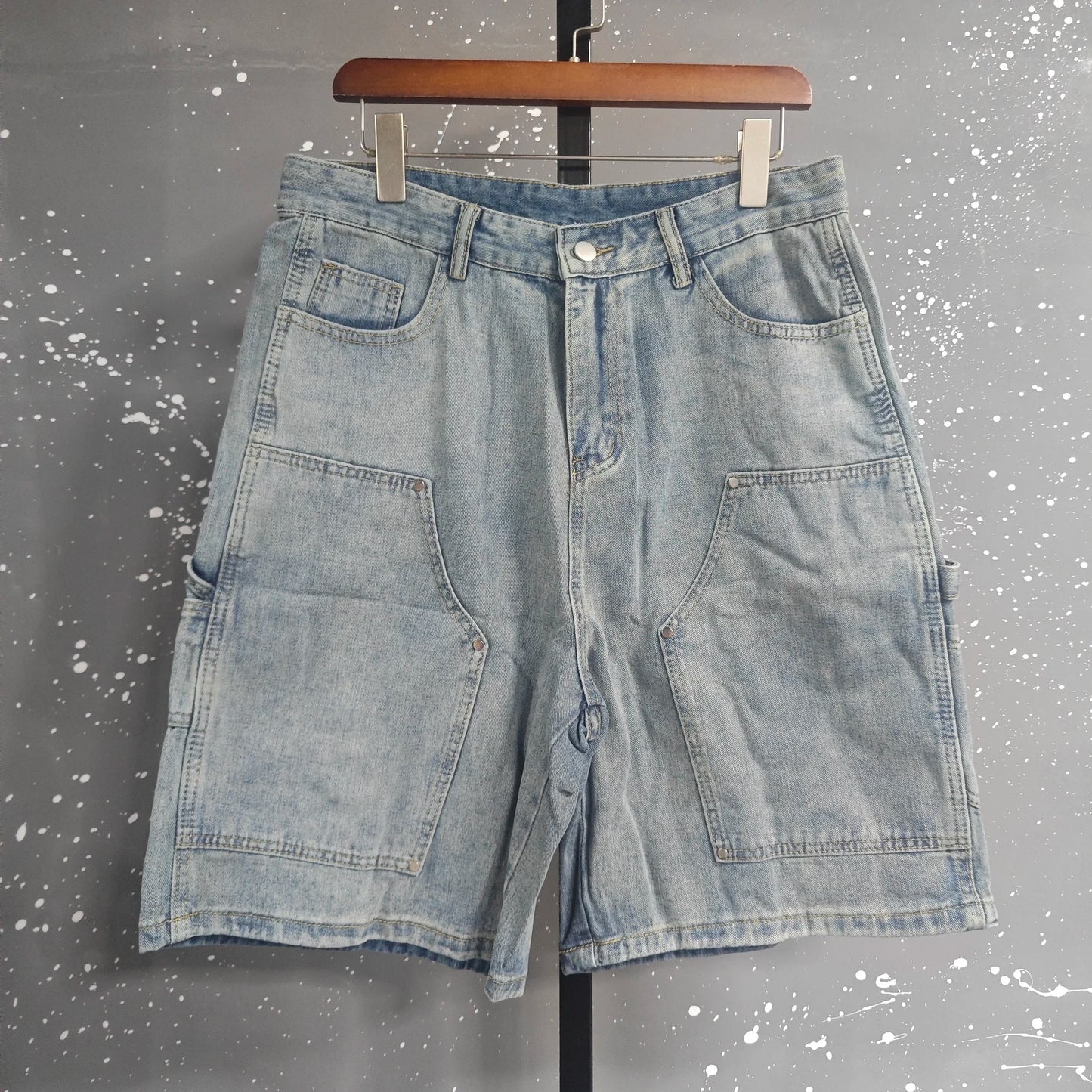 IEFB Workwear Men's Denim Shorts Multi Pocket Wide Leg Baggy Fit Casual Summer Streetwear Casual Cargo Jeans 9X2957