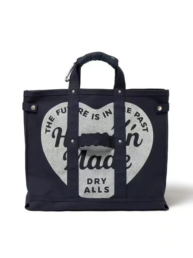HUMAN MADE Canvas Tote Large Heart Print Heavy Duty Cotton Shoulder Bag Casual