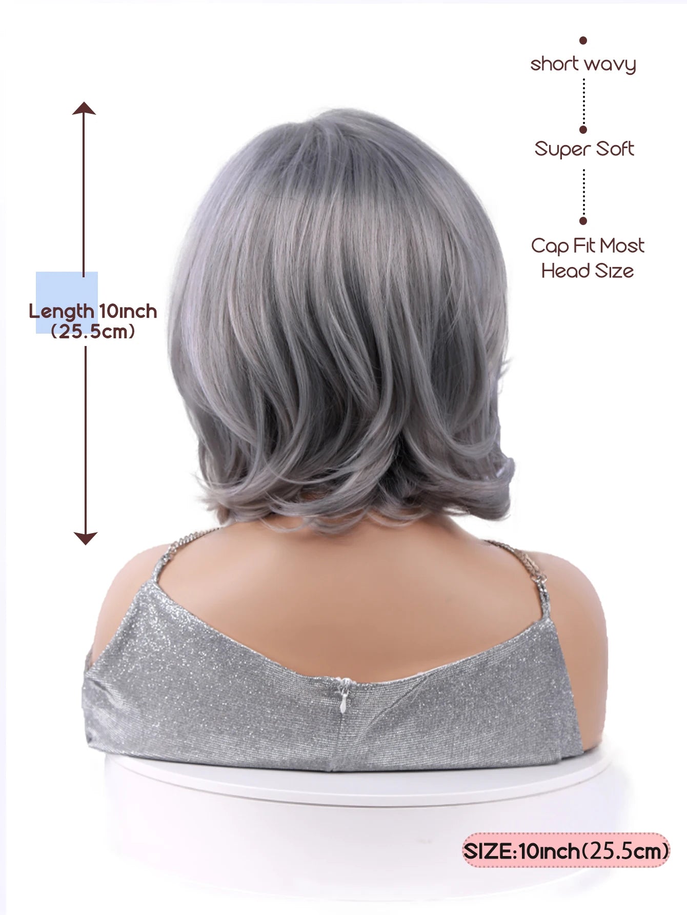 Mid-length Grey Wavy Bob Wigs Short Gray Curly Wig Synthetic Wigs Average Size Realistic Natural Daily Wigs for Woman 10-12 Inch
