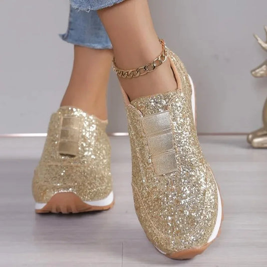 2026 Autumn New Fashion Slip-on Low-heeled Women's Sneakers Gold Silver Sport Shoes Ladies Outdoor Casual Walking Shoes