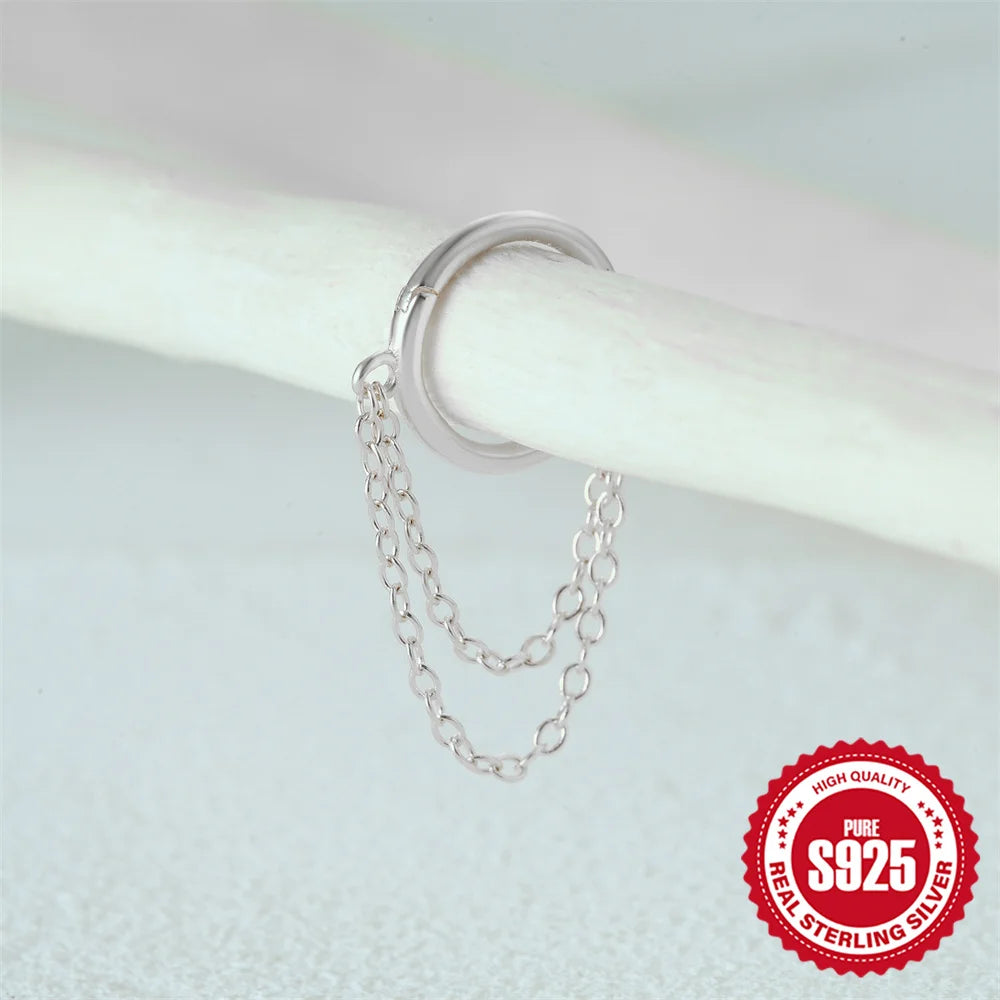 CANNER 925 Sterling Silver Simple Tassel Circle Piercing Hoop Earrings For Women's 18k Gold Ins Earrings Fine Jewelry Party Gift