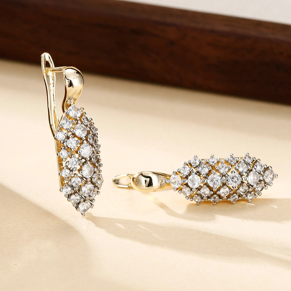 Hollow oval inlaid zircon earrings and rings three-piece elegant fashion jewelry two-tone set wedding party accessories