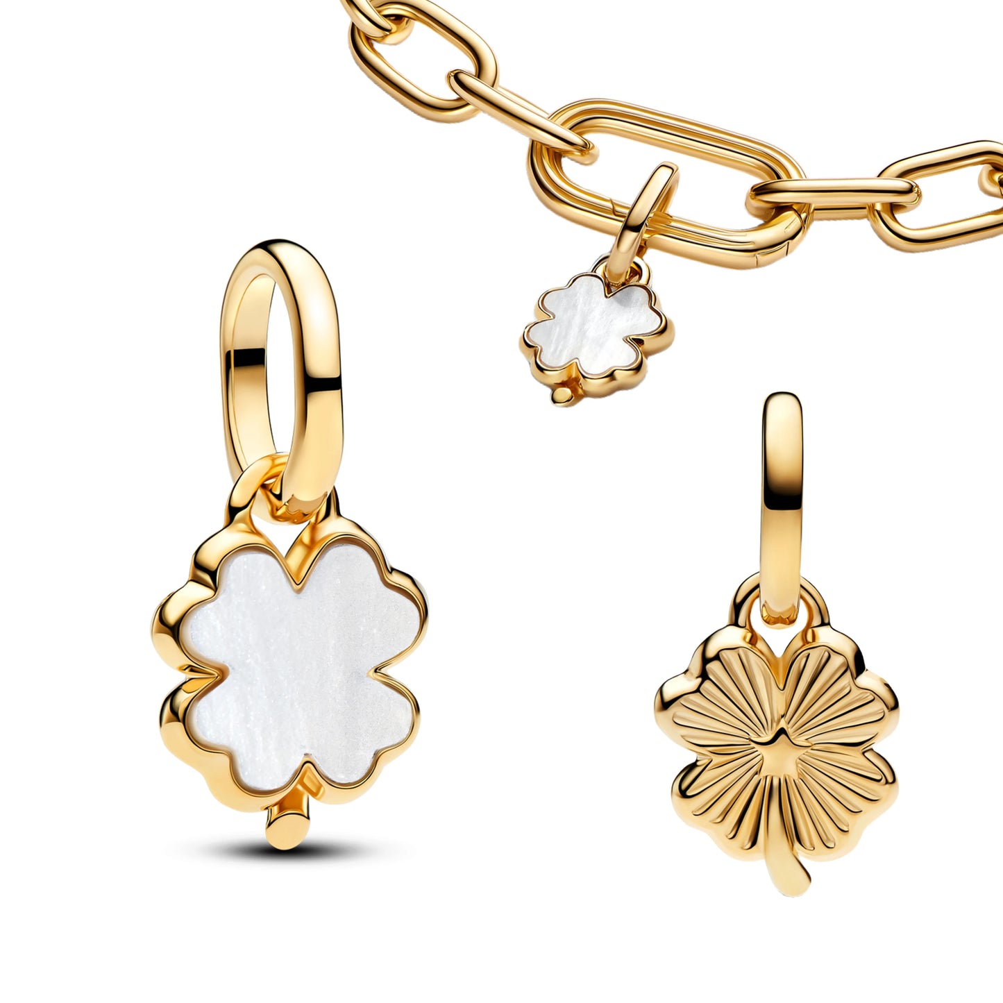 New 925 Sterling Silver Four Leaf Clover Flower Ear Stud Ring Pendant Bead fit DIY Women's Bracelets Necklaces Jewelry Gifts