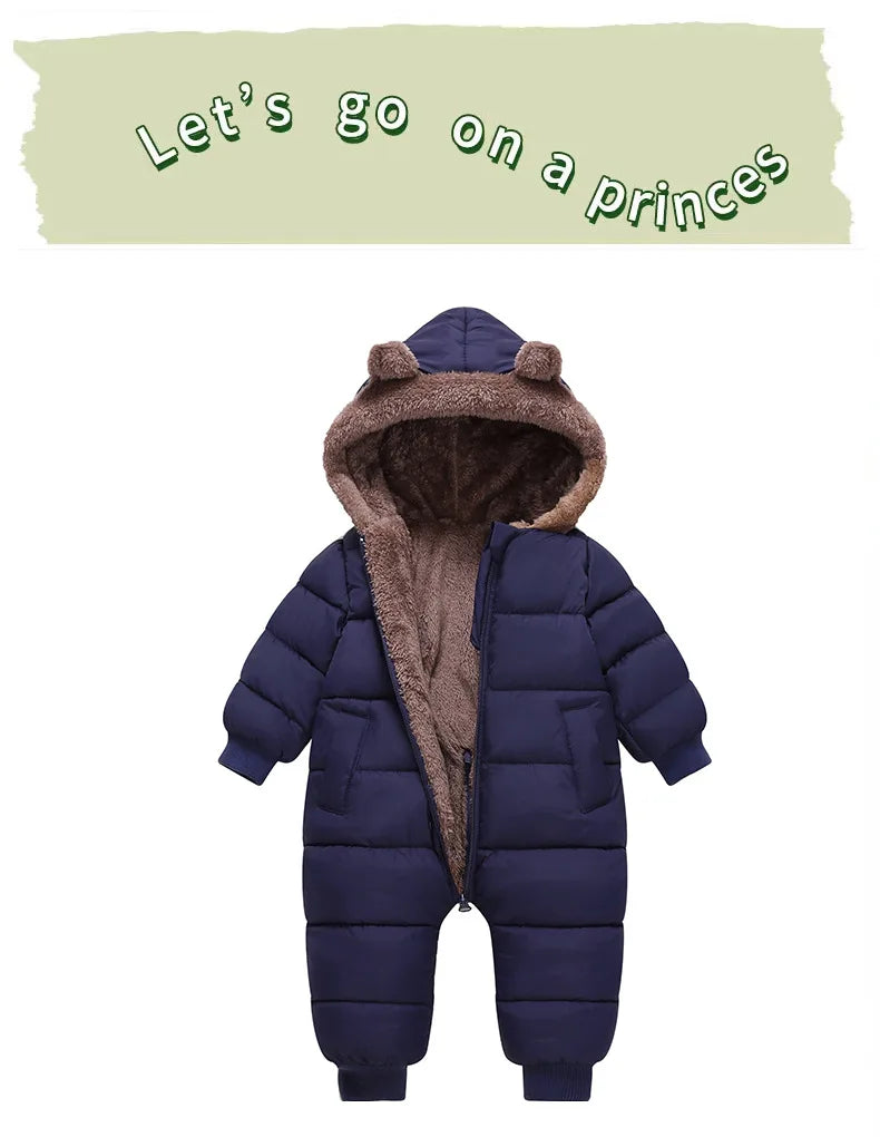 Autumn Winter Newborn Boys Girls Rompers Fleece-lined Zipper Keep Warm Hooded Bodysuits For Baby Kids Children Birthday Present