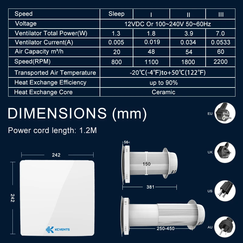 Heat Recovery Ventilator with Ceramic Heat Exchanger, Wall-Mounted Fresh Air System with WiFi/Remote Control for Home, Attic
