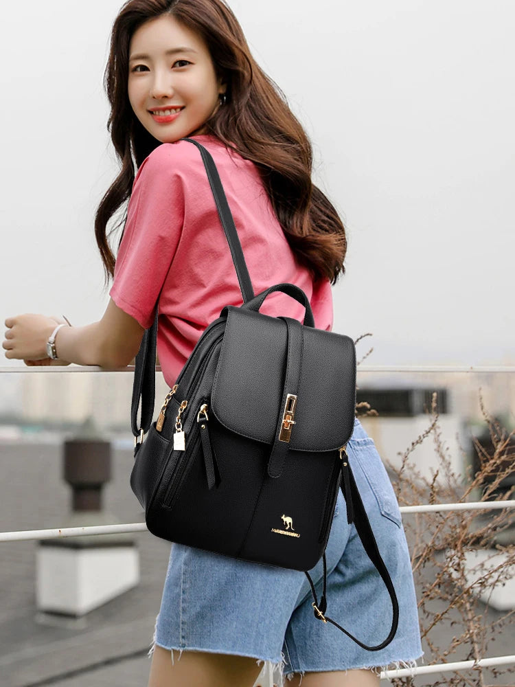 Luxury Women Leather Backpacks for Girls Sac A Dos Casual Daypack Black Vintage Backpack School Bags for Girls Mochila Rucksack
