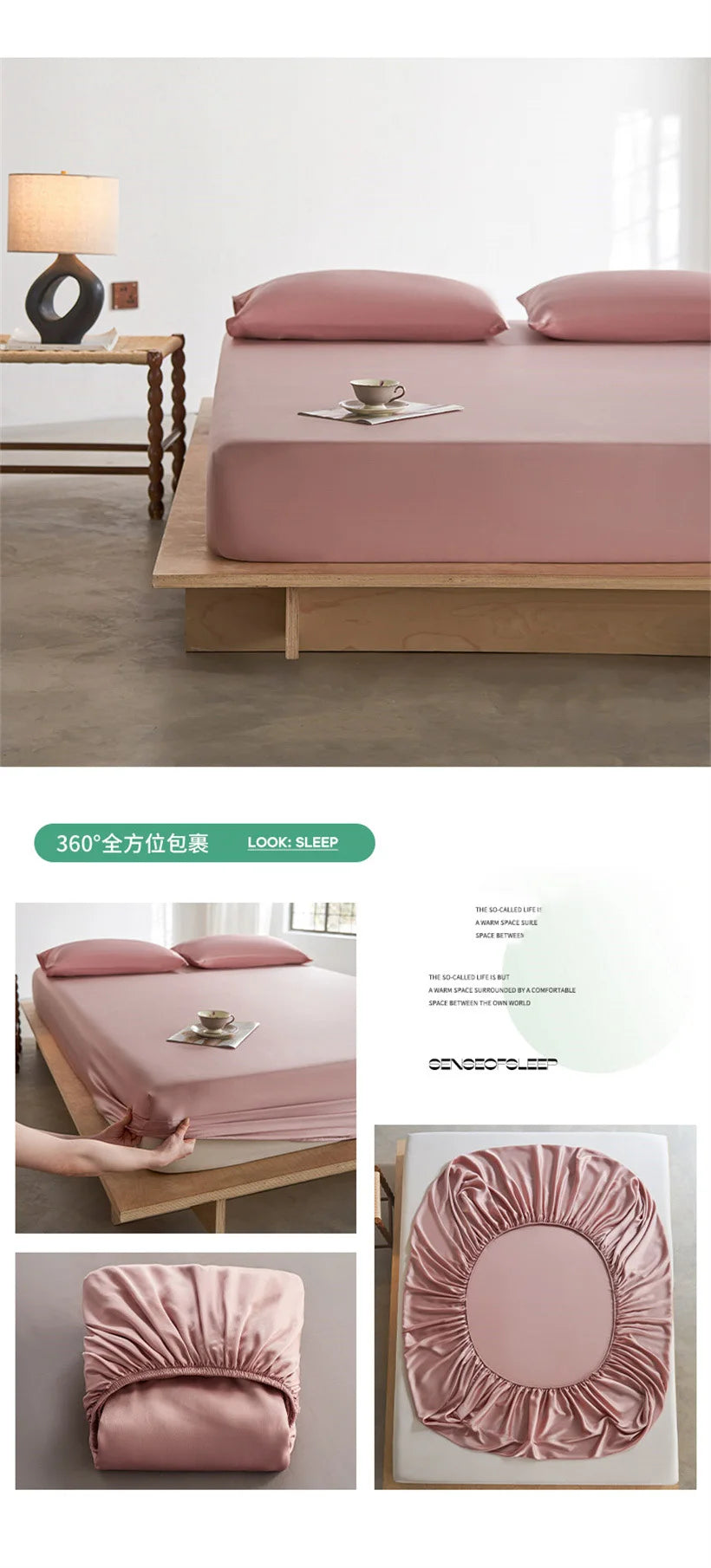 Pure Natural Mulberry Silk Fitted Sheet with All Around Elastic Band Soft Silky Breathable Mattress Cover Luxury Anti-Slip Sheet