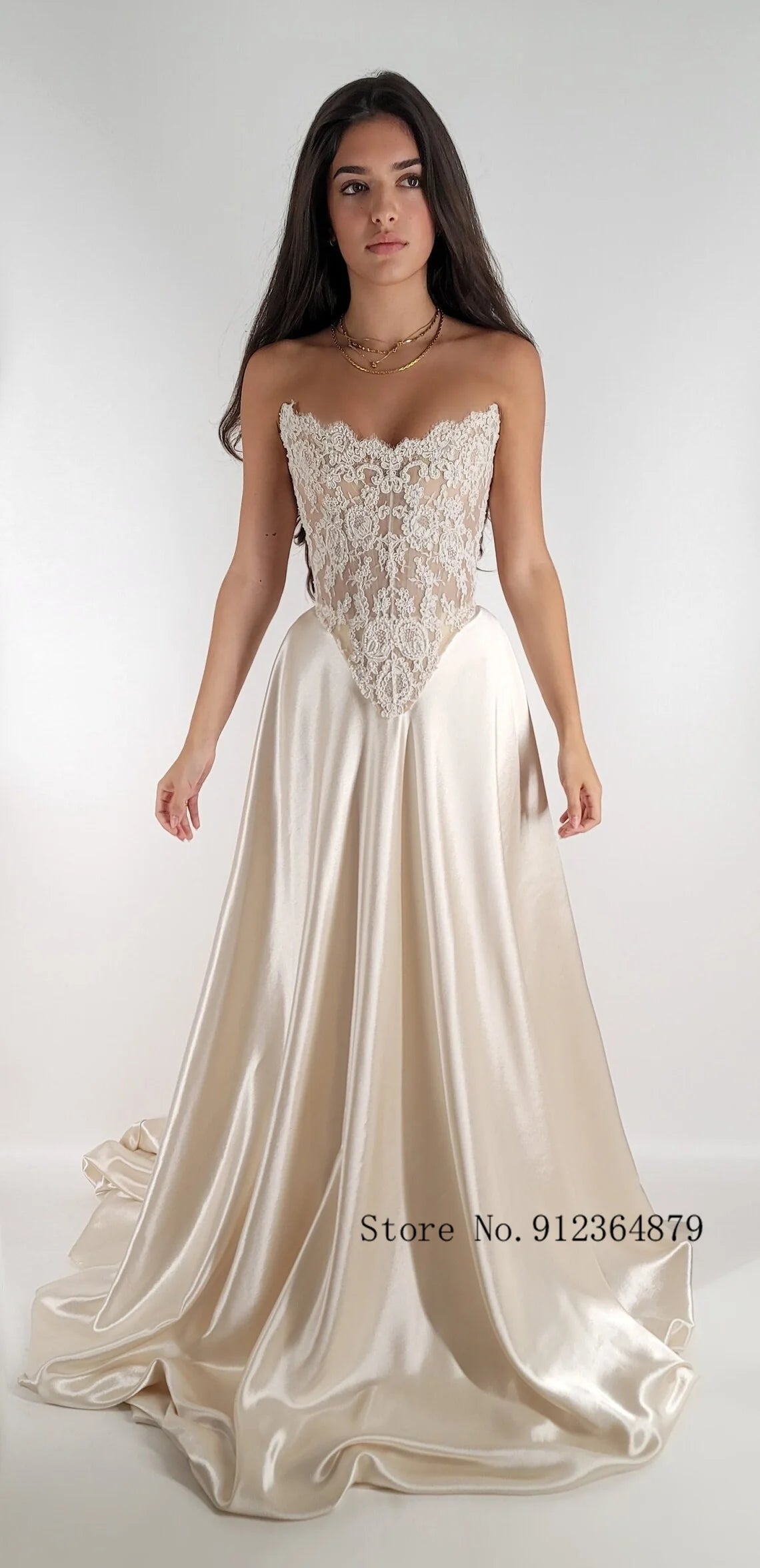 Modern Off Shoulder Beaded Lace Corset Wedding Dress with Satin Skirt and Train, Basque Waist Bridal Gown,