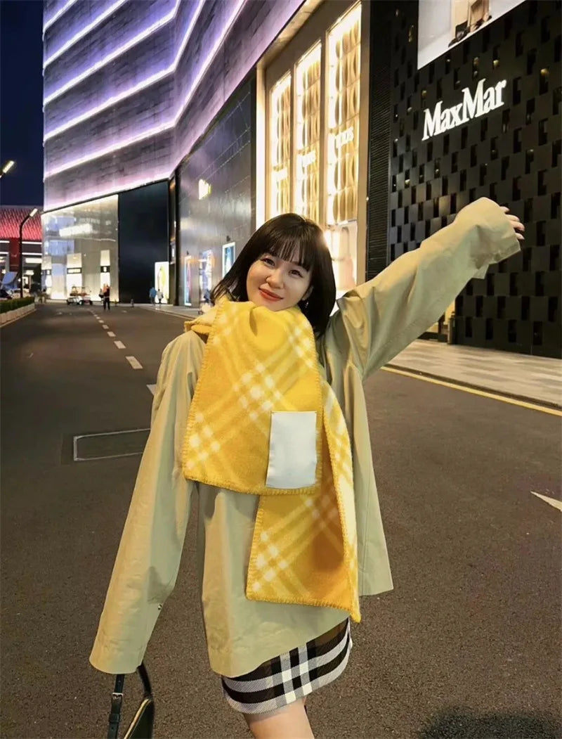 Scarf Shawl Double-Faced Plaid Wool Scarf Neck Warmer Soft Comfortable Fashion Long Scarf for Men and Women