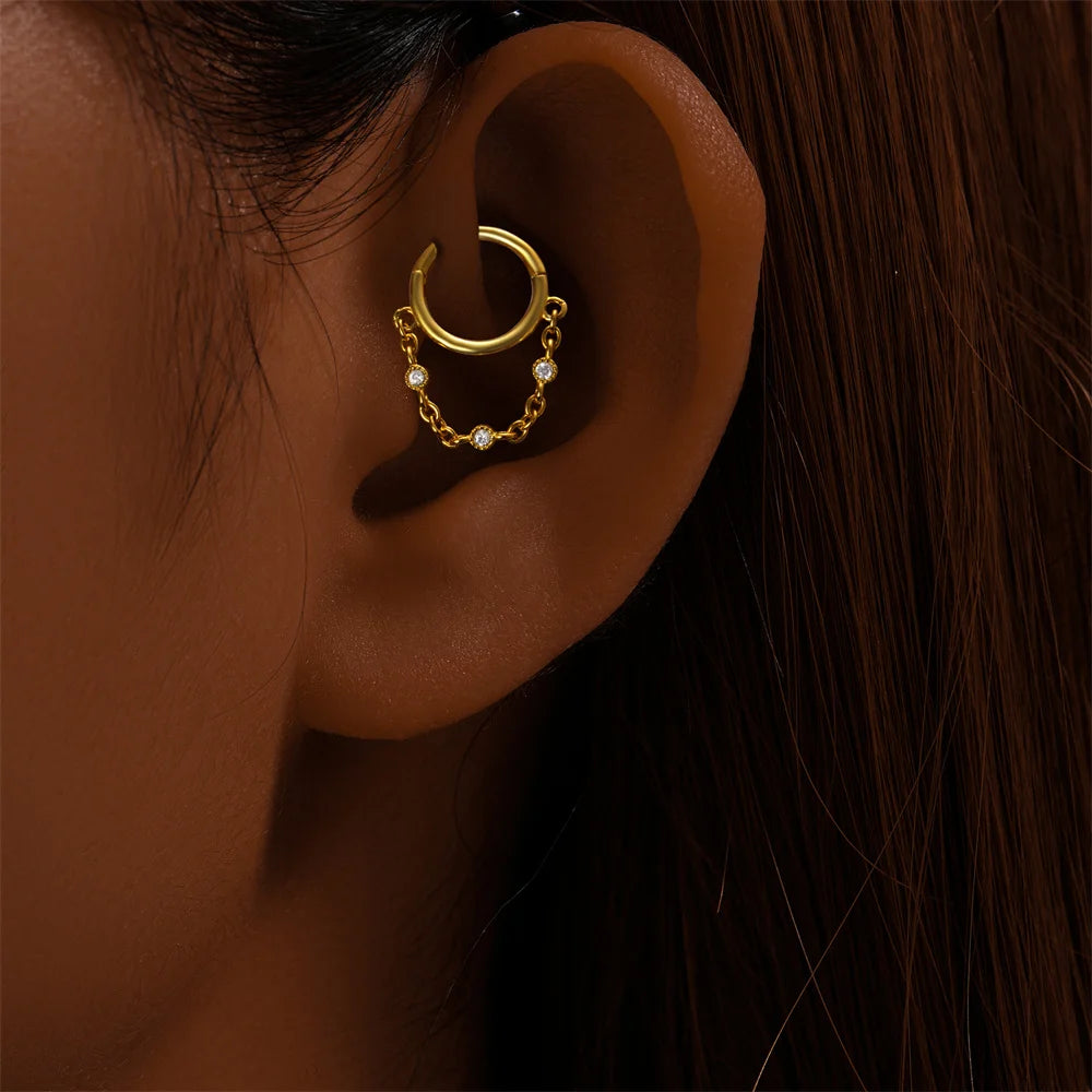 CANNER 925 Sterling Silver Simple Tassel Circle Piercing Hoop Earrings For Women's 18k Gold Ins Earrings Fine Jewelry Party Gift