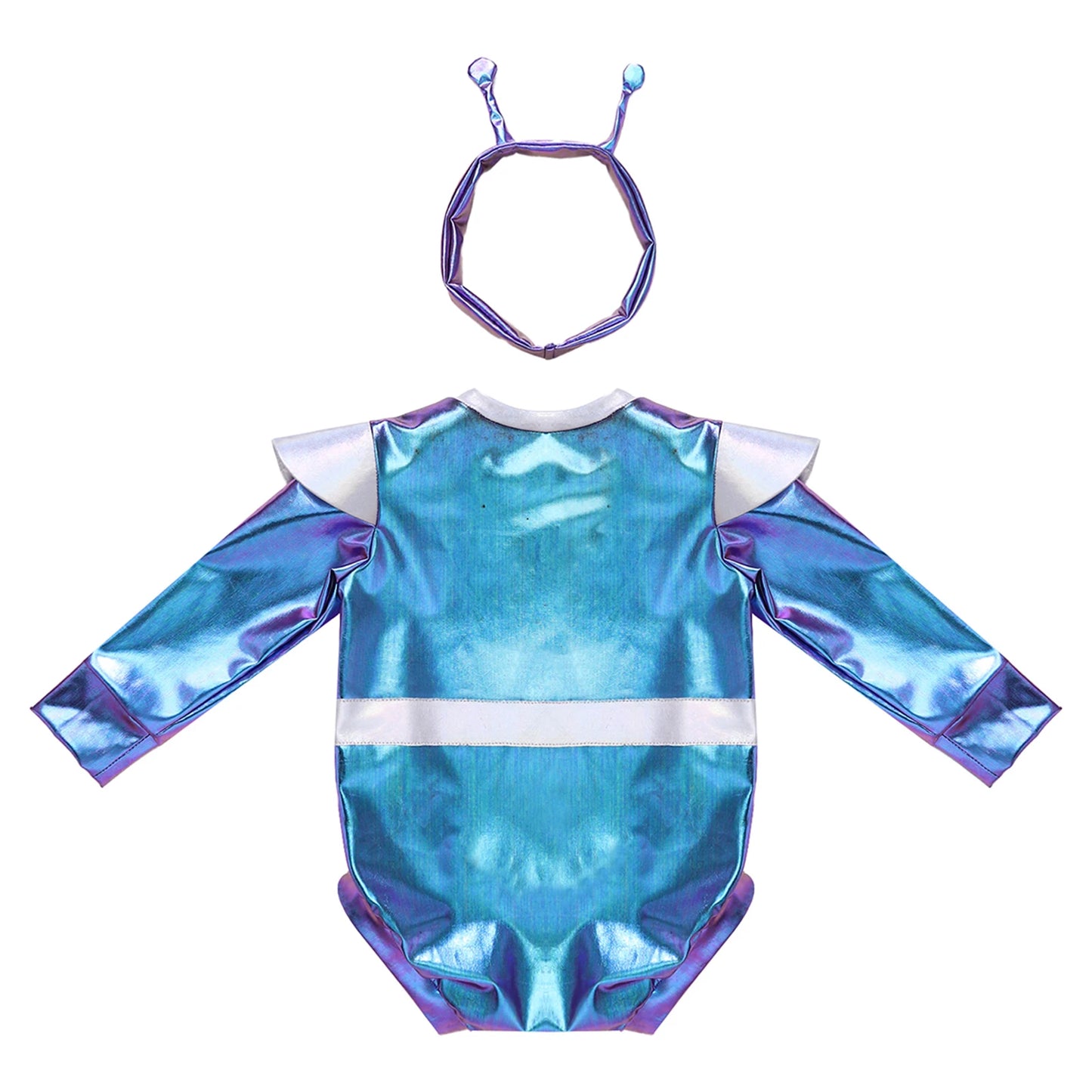 Toddler Boys Girls Metallic Alien Dress-up Costume Jumpsuit Halloween Outer Space Party Cap Sleeve Shiny Romper for Photography