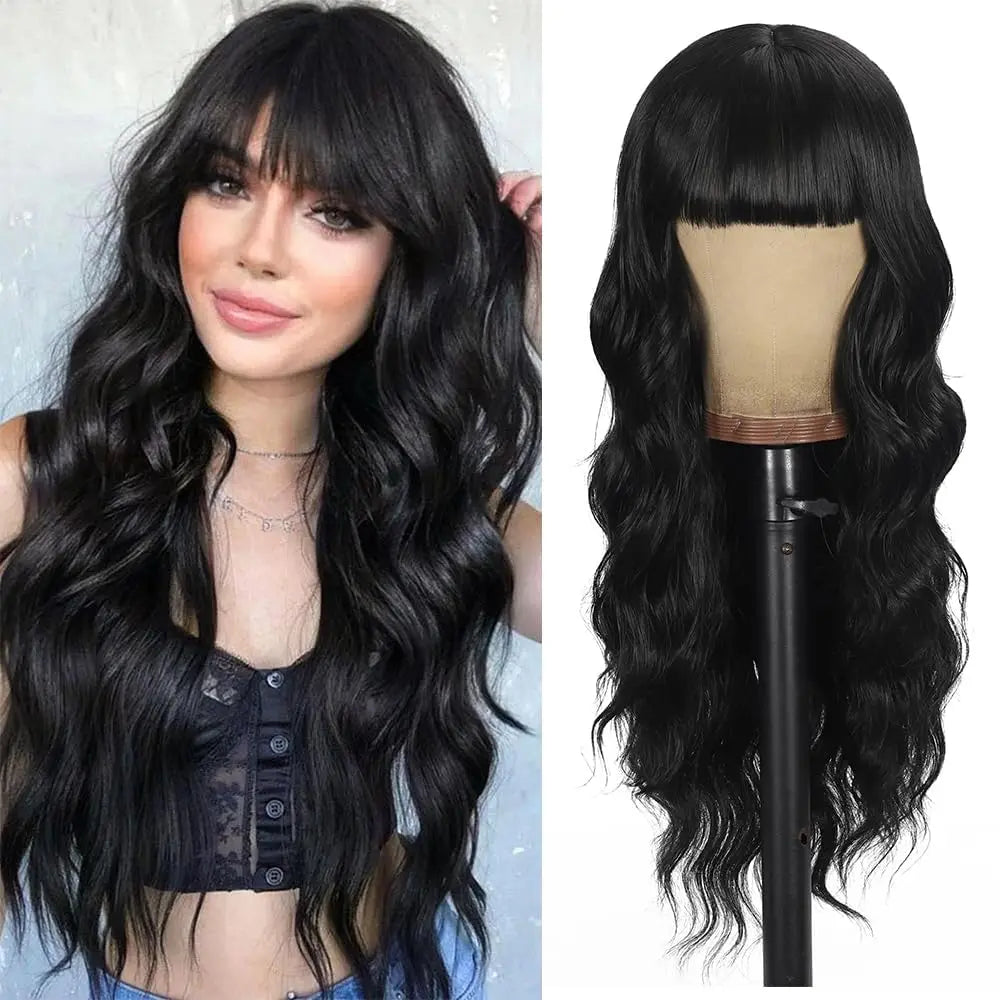Black long curly hair synthetic wig for Halloween cosplay, costume party wig, high-temperature hair accessory