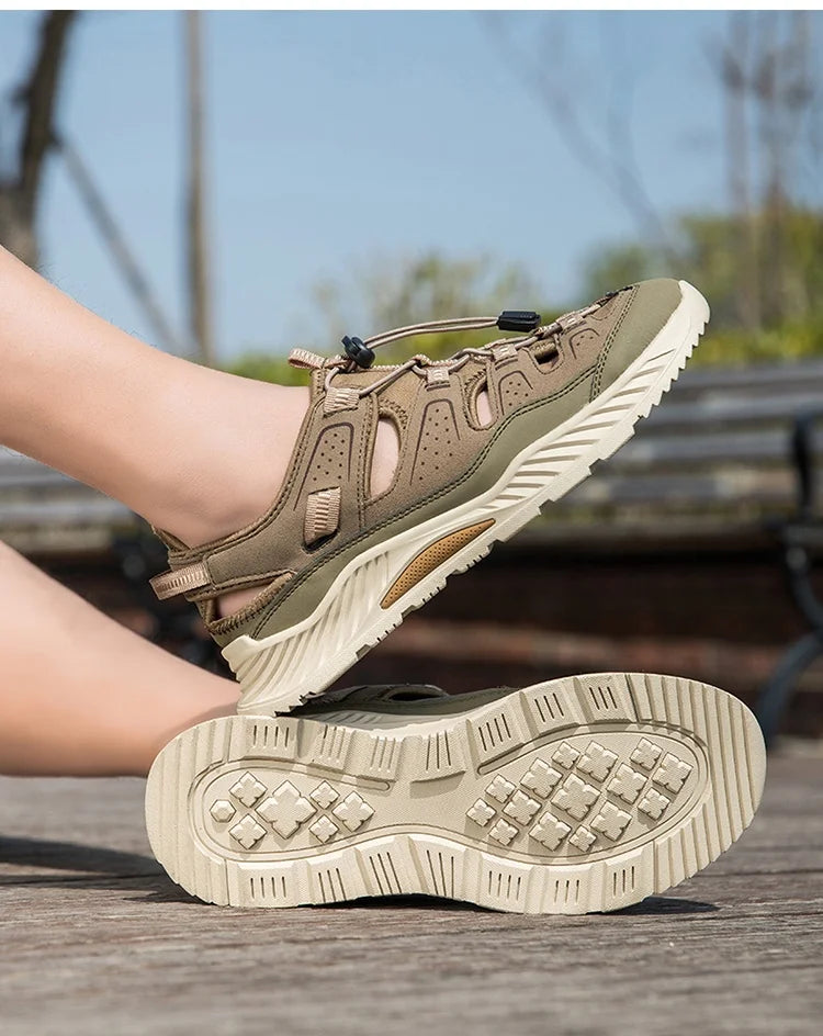 Outdoor Men's Leather Sandals Non-slip Men's Casual Sneakers Comfortable Beach Sandals Summer Men's Breathable Wading Shoes