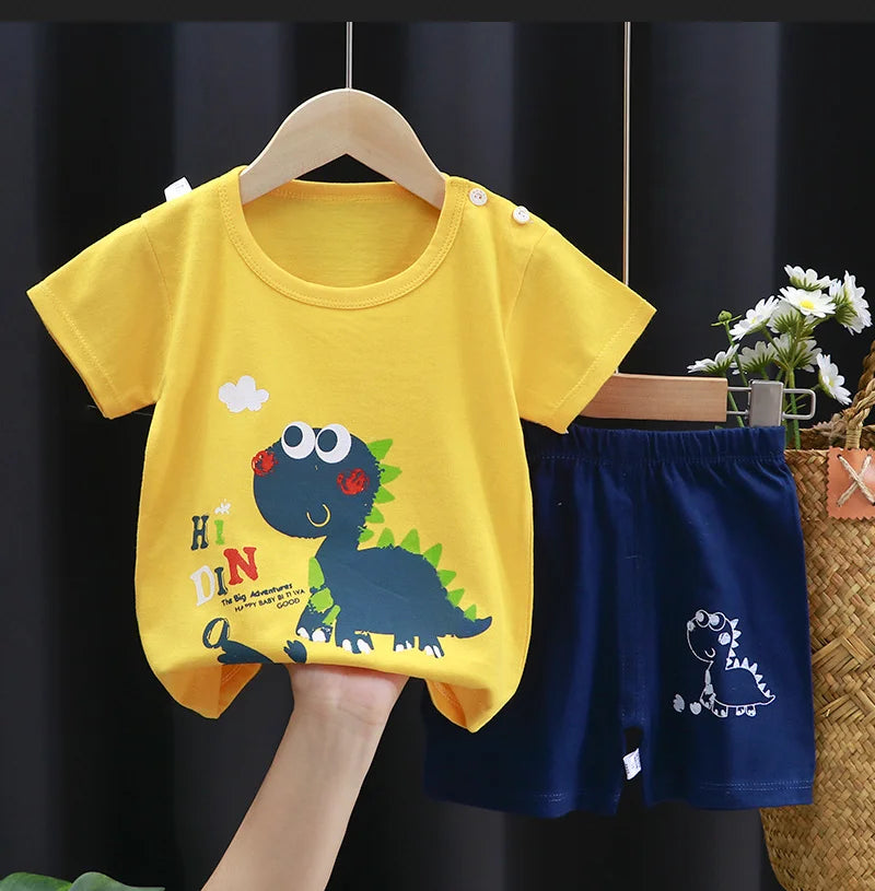 0-3Y Boys Clothing Sets Summer Cotton Short Sleeve Print T-shirts+Elasctic Shorts Kids Clothes Casual Clothing Sets for Toddler