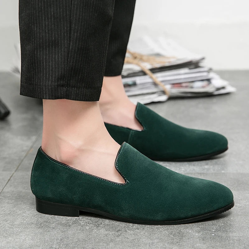 Fashion Classic Men Suede Shoes Male Pointed Brown Black Slip On Loafers Wedding Dress Homecoming Formal Footwear Zapatos Hombre
