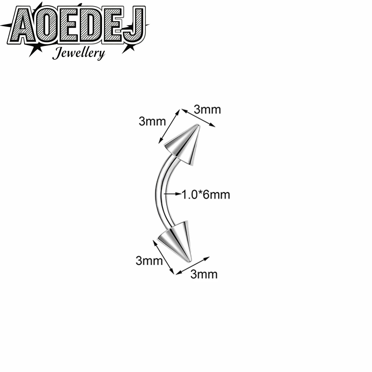 AOEDEJ 14/16/18G 1-10pcs/lot Stainless Steel Eyebrow Piercings Spike Eyebrow Rings Curved Barbell Bridge Piercing Jewelry 6-14MM