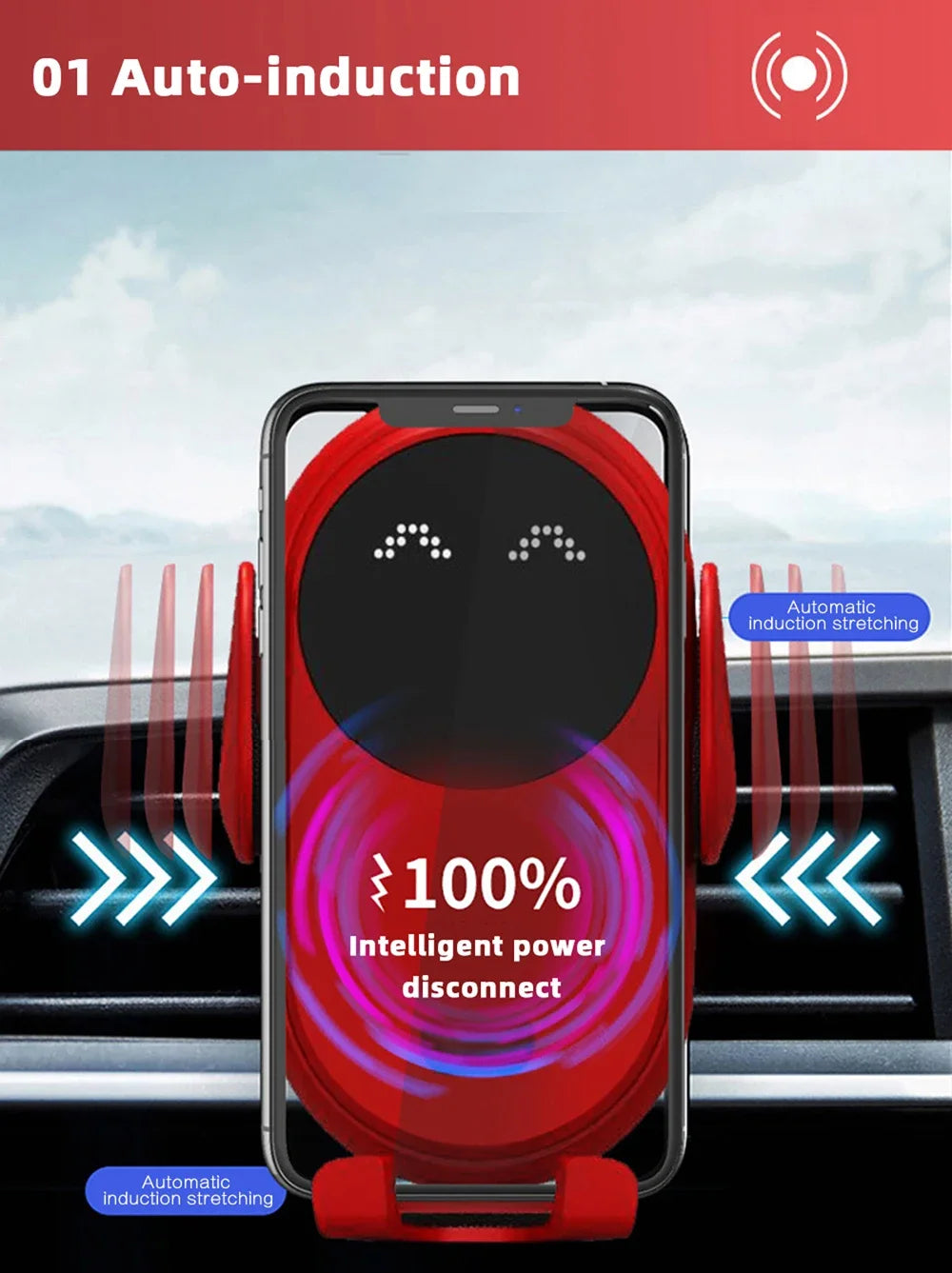 S11 Fashion Qi Fast Wireless Charger Car Phone Holder Smart Infrared Sensor Air Vent Mount Automatic Clamping Mobile Phone Stand