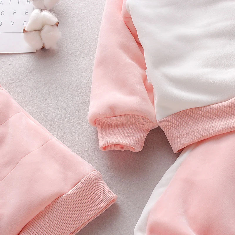 Kids Girls 3 Piece Fleece Lined Patchwork Cat Hoodie Vest Paw Pant Suit Children Warm Winter Set 80-120