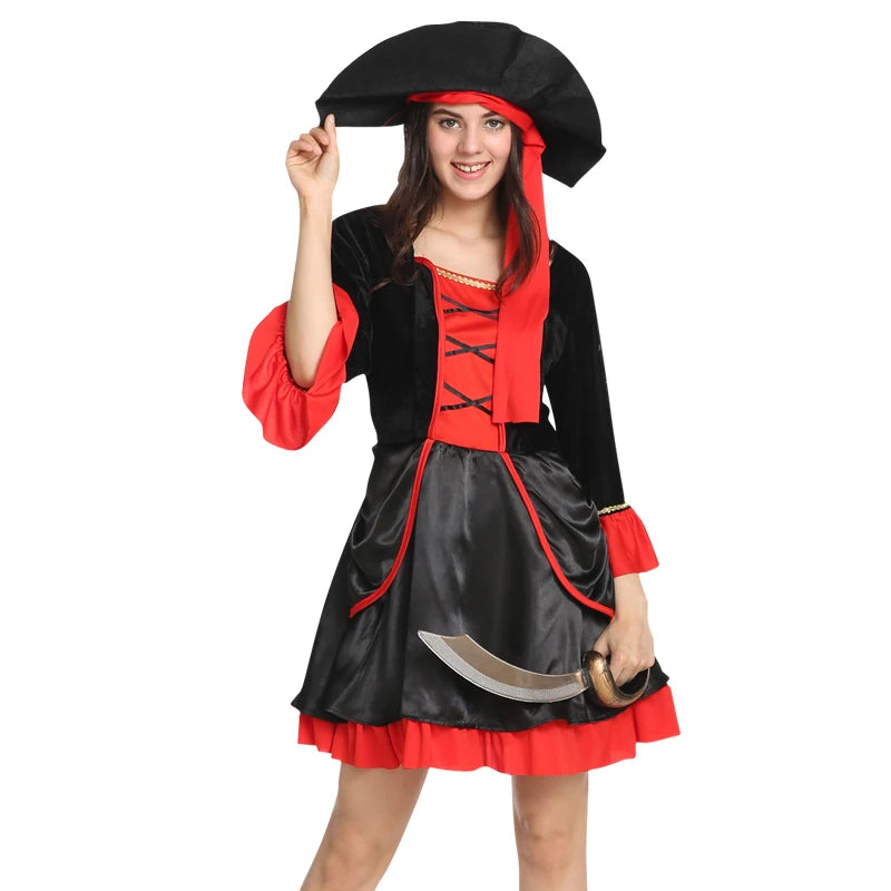 Halloween Theme Women Fancy Dress ，Parent-child Role Playing Cosplay Costumes,Female Pirates Captain of the Caribbean
