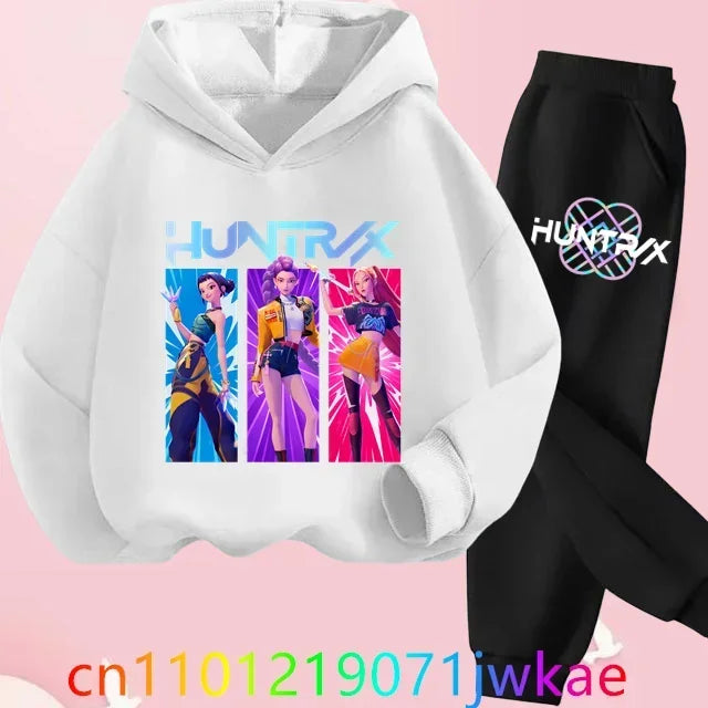 Kid K-Pop Demon Hunters Hooded Suit Toddler Girl Clothes KPop Demon Hunters Hoodie Set Girls Fashion Casual Sweatshirt New Movie