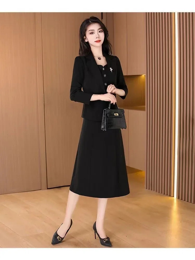 Elegant Slimming Autumn Winter Wedding Dress Set Long Ankle Length Cocktail Dresses with Suit Jacket for Wedding Banquet