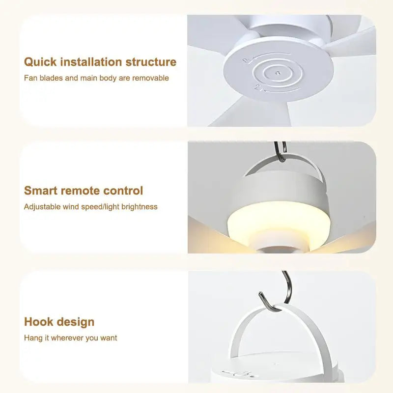 USB Rechargeable Ceiling Fan With Light Remote Control Portable Small Fan Lamp Ceiling Fans For Bedroom Dorm Camping Tent