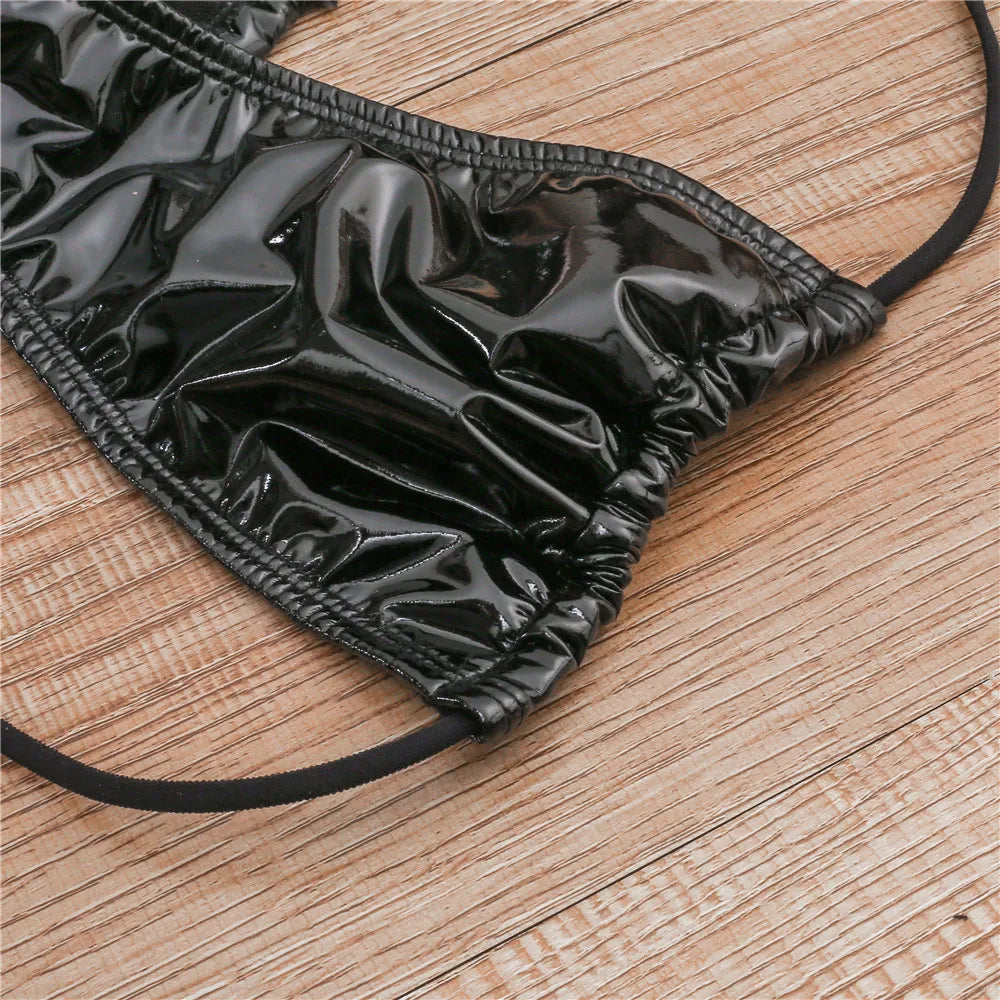 Shiny PU Mini Micro Bikini 2025 Women Swimsuit Female Brazilian Swimwear Two Pieces Bikini Set High Cut Bathing Suit Swim Lady